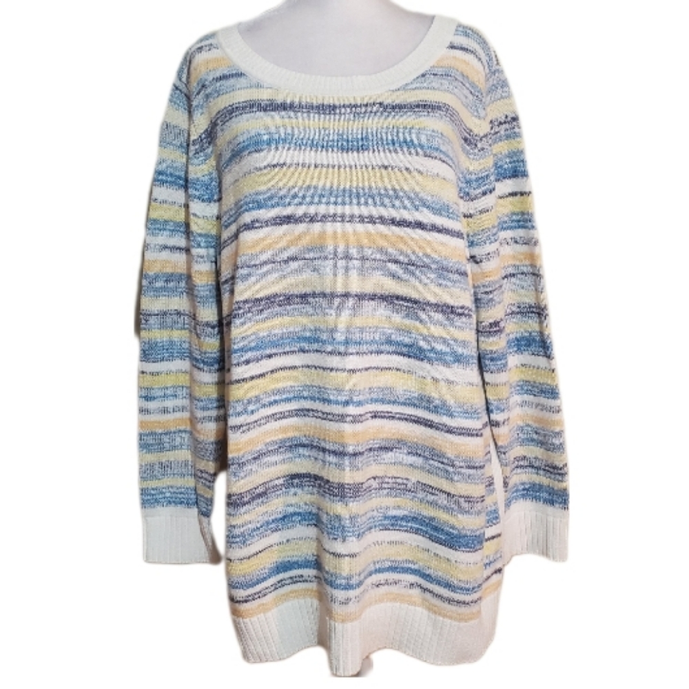 Talbots cotton blend mixed yarn stripe long sleeve sweater. 1X. NWT - Picture 2 of 12